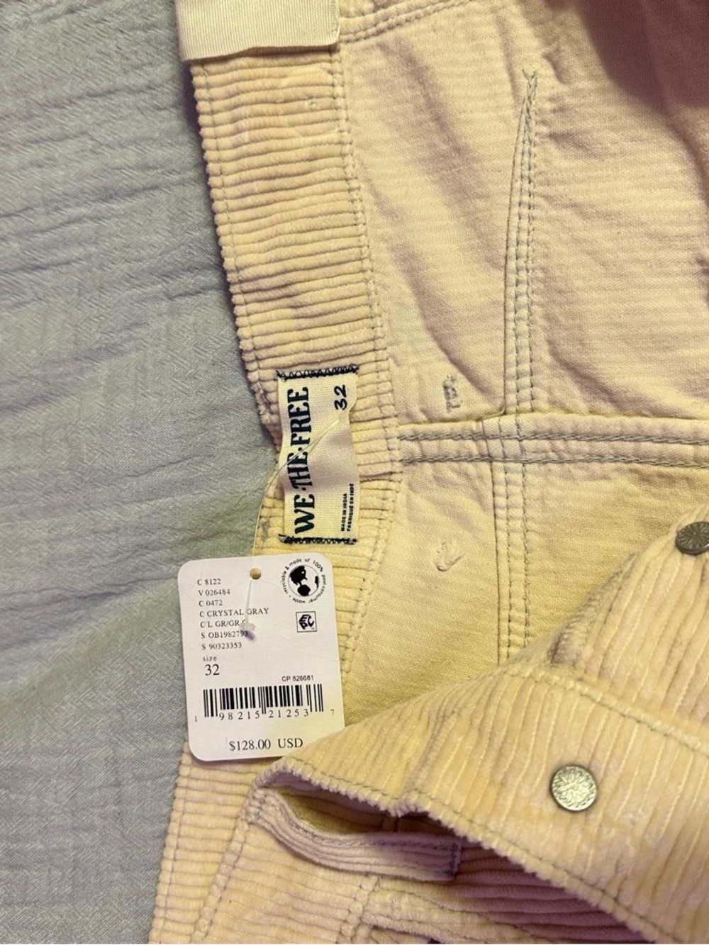 We the Free Free People Good Luck Barrel Jeans in crystal gray corduroy 32 - Picture 9 of 11